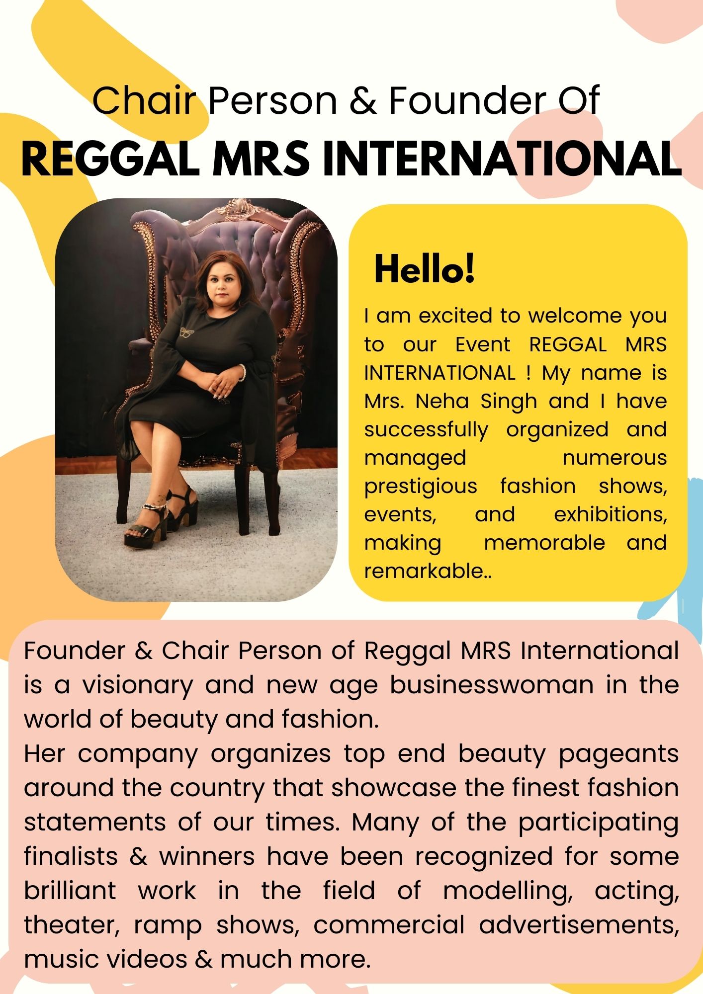 Chair Person & Founder Of Reggal Mrs International